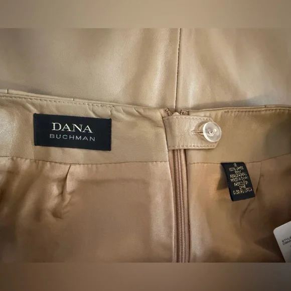 NWT DANA BUCHMAN Beige Taupe 100% Lambskin Classic Pencil Skirt Women’s Size 12 - Picture 9 of 16